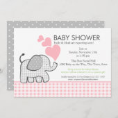 Gingham Elephant Pink Baby Shower Einladung (Vorne/Hinten)