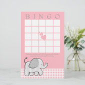 Gingham Elephant Pink Bingo Card (Stehend Vorderseite)
