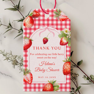 Gingham-Erdbeere Baby Shower Dankeschön-Geschenkan Geschenkanhänger