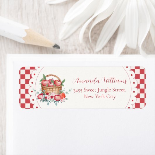 Gingham-Ernte-Apfel-Baby-Shower-Rücksendeadresse (Insitu)