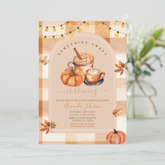 Gingham etwas Süßes ist das Brauen von Babydusche Einladung (Stehend Vorderseite)