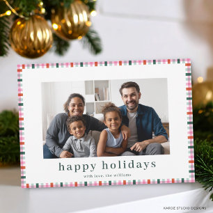 Gingham Family Foto Moderne Happy Holidays Card Feiertagskarte