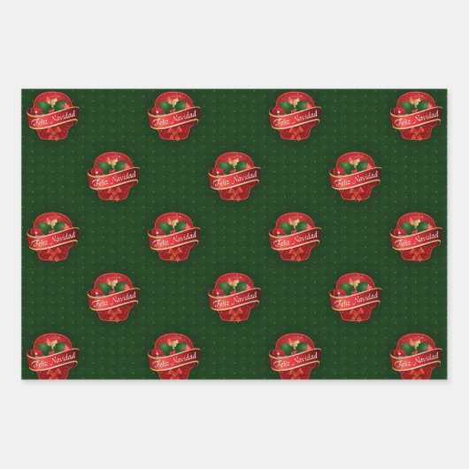 Gingham Feliz Navidad Holly Berries Geschenkpapier Set (Vorderseite 3)
