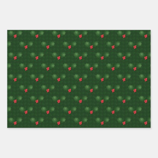 Gingham Feliz Navidad Holly Berries Geschenkpapier Set (Vorderseite)