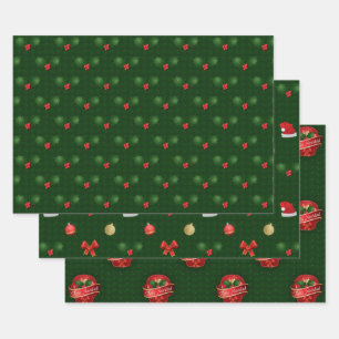 Gingham Feliz Navidad Holly Berries Geschenkpapier Set