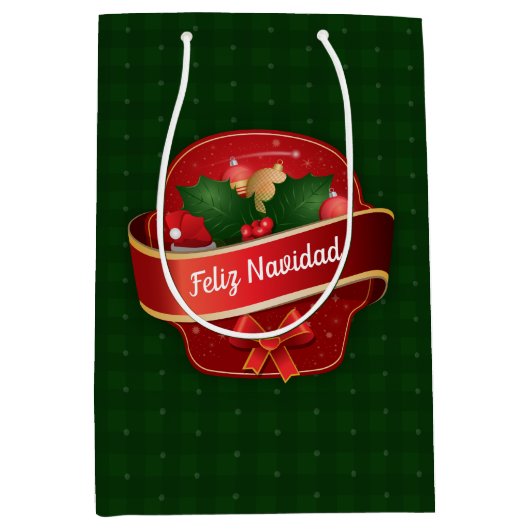 Gingham Feliz Navidad Mittlere Geschenktüte (Vorderseite)