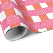 Gingham-Fensterpaneel-Webart in Rosa und Orange Geschenkpapier (Rolleneckpunkt)