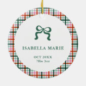Gingham First Christmas Birth Stats Baby Photo Keramik Ornament (Hinten)