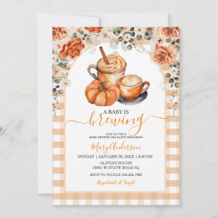 Gingham Floral a Baby brütet Pumpkin Gewürz Einladung