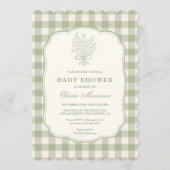 Gingham Floral Bow All in One Baby Shower Einladung (Vorderseite)