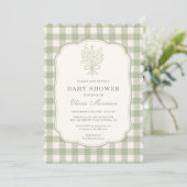 Gingham Floral Bow All in One Baby Shower Einladung (Stehend Vorderseite)