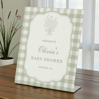 Gingham Floral Bow Baby Shower Welcome Sign