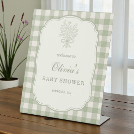 Gingham Floral Bow Baby Shower Welcome Sign Sockelschild