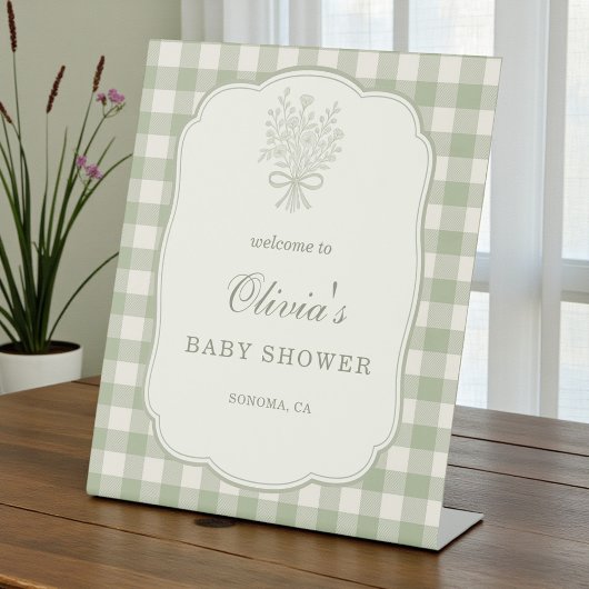 Gingham Floral Bow Baby Shower Welcome Sign Sockelschild