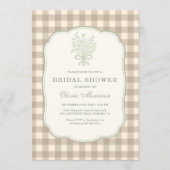 Gingham Floral Bow Beige Ivory Bridal Shower Einladung (Vorderseite)