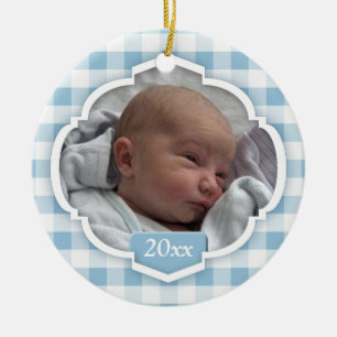 Gingham-Foto-Verzierung des Babys 1. Keramik Ornament
