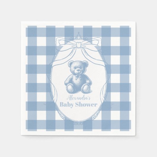 Gingham French Teddy Bear Baby Shower Serviette (Vorderseite)