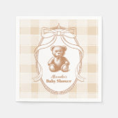 Gingham French Teddy Bear Baby Shower Serviette (Vorderseite)