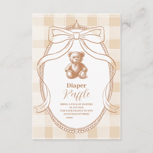 Gingham French Teddy Bear Diapper Raffle Begleitkarte (Vorderseite)