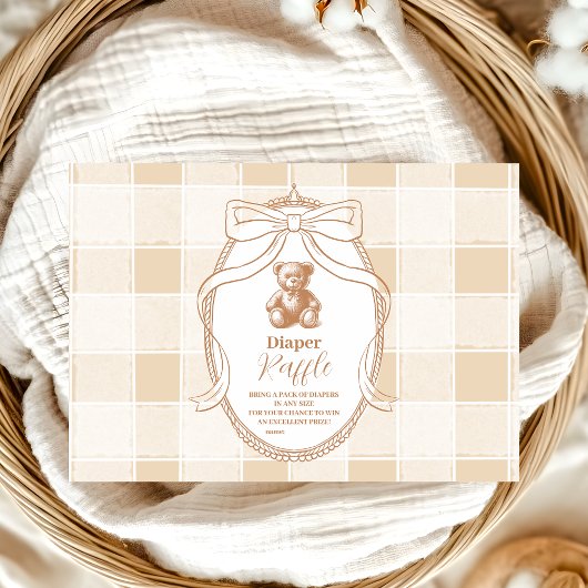 Gingham French Teddy Bear Diapper Raffle Begleitkarte