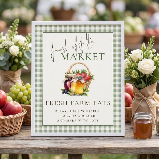 Gingham Frisch vom Markt Farm Schild Junggesellinn