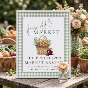 Gingham Frisch vom Markt Korb Schild Junggesellinn