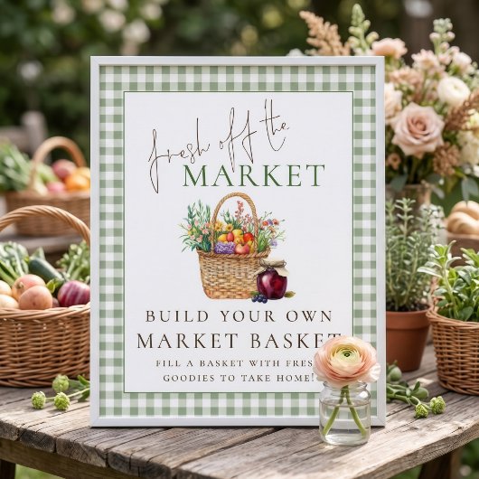 Gingham Frisch vom Markt Korb Schild Junggesellinn