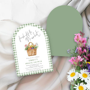 Gingham Frisch vom Markt Schriftzug Brautdusche Bo Einladung