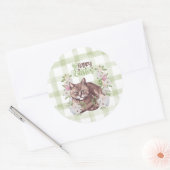 Gingham Frohe Ostern Katze Runder Aufkleber (Umschlag)