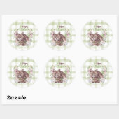 Gingham Frohe Ostern Katze Runder Aufkleber (Blatt)