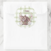 Gingham Frohe Ostern Katze Runder Aufkleber (Tasche)
