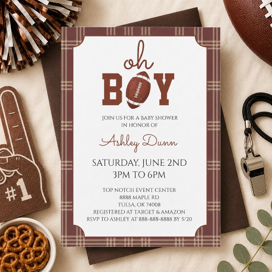 Gingham-Fußball-Baby-Party Einladung