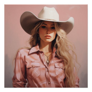 Gingham Gala: Cowgirl Wall Art Poster
