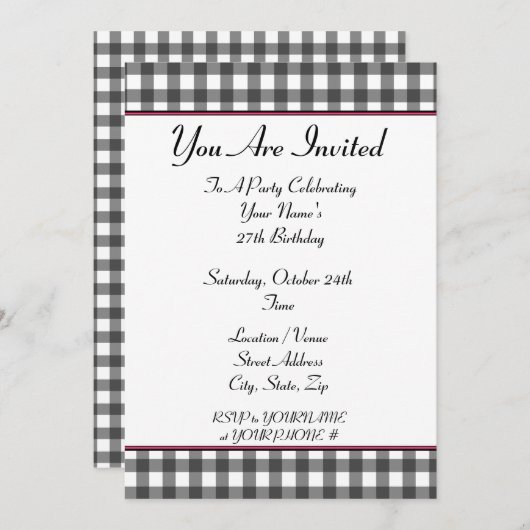 Gingham Geburtstagsfeier Einladung (Vorne/Hinten)