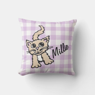 Gingham gemustert Cat lila & white throw pilz Kissen