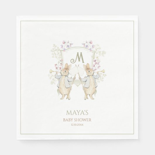 Gingham Gender Peter the Rabbit Twins Baby Shower Serviette (Vorderseite)