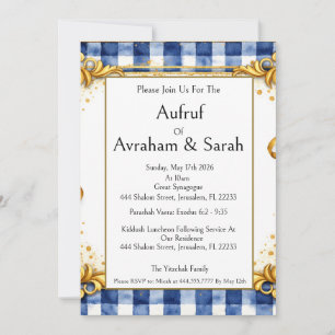 Gingham Gold Blau Weiß, Aufruf jüdisch, Luxus Einladung