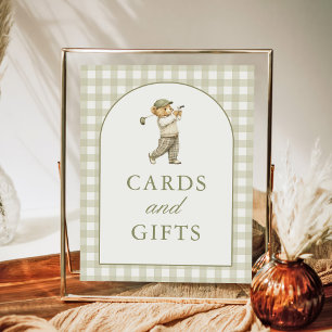 Gingham-Golf-Junge-Baby-Shower-Karten und Geschenk Poster