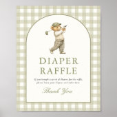 Gingham-Golf-Junge-Baby-Shower-Windel-Raffle-Schil Poster (Vorne)