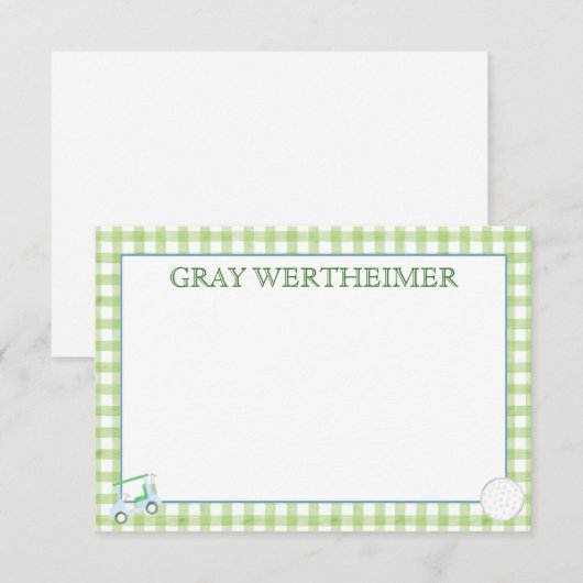 Gingham Golf Stationery Dankeskarte (Vorne/Hinten)