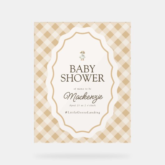 Gingham Goose Baby Dusche Akryllische Begrüßungsze Acrylschild (Vorderseite)