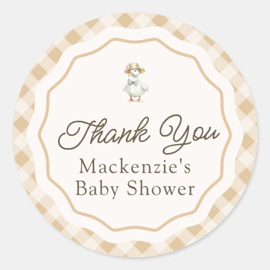 Gingham Goose Baby Dusche Danke Sticker (Vorderseite)