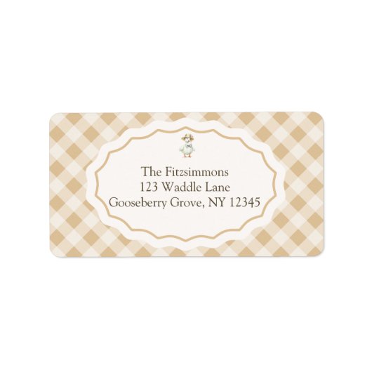 Gingham Goose Baby Dusche Rücksendeadresse Etikett Adressaufkleber (Vorne)