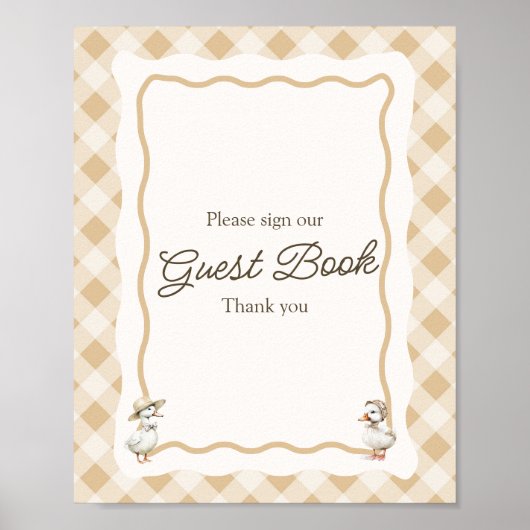 Gingham Goose Baby Shooting Guest Book Sign Poster (Vorne)