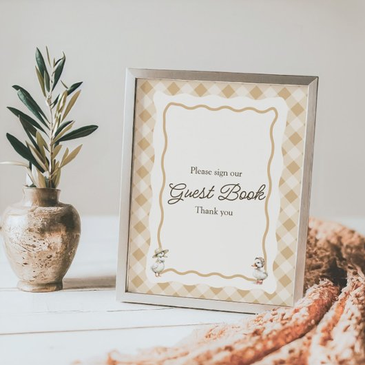 Gingham Goose Baby Shooting Guest Book Sign Poster