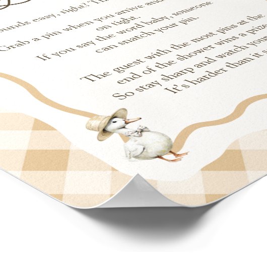 Gingham Goose Baby Shower Say Baby Sign Poster (Ecke)