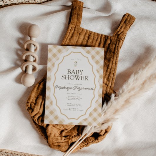 Gingham Goose Gender Neutral Baby Shower Einladung