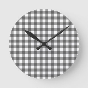 Gingham grau klassische Top-Wahl Runde Wanduhr