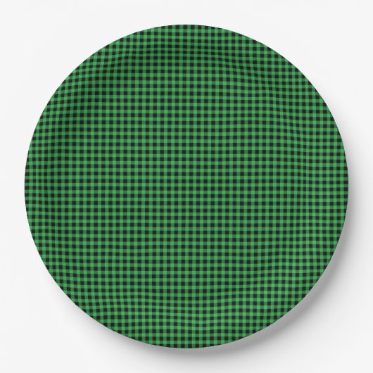 Gingham Green Black Classic Urlaub Preppy Fun Pappteller (Vorderseite)
