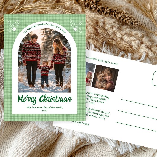 Gingham Green Christmas Custom Arch 3 Foto Feiertagspostkarte